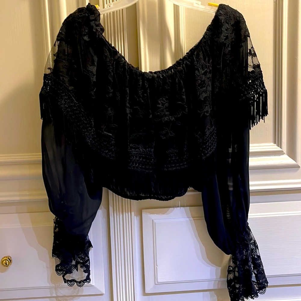 Vintage ABS black lace top, size L